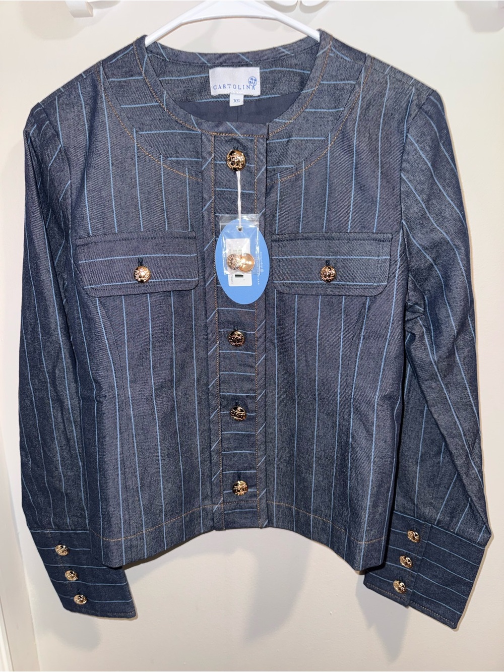 NWT Navy Collarless Blazer with Gold Buttons